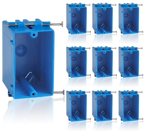 10-Pack Single Gang Electrical Box, New Work Box 1 Gang, Blue New Work Electrical Nail Outlet Box, 18 cu. in, Switch/Outlet Box PVC Electrical Junction Box for Residential Commercial Job Applications