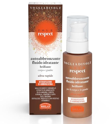 Helan, Vogliadisole Respect - Autoabbronzante Corpo Gambe Intensificatore Abbronzatura, Crema Abbronzante Corpo Fluida Profumata con Vitamina E, Inositolo e Agnocasto Ideale per Pelli Delicate, 100 ml