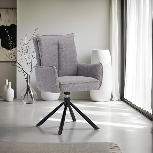 Homestyle4u Esszimmerstuhl Drehbar mit Armlehne - Polsterstuhl Grau