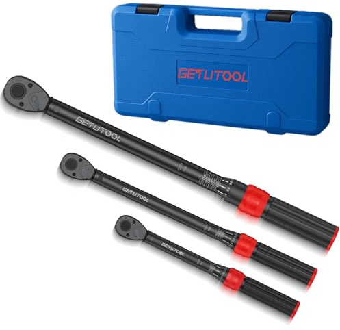GETLITOOL Juego de Llaves Dinamométricas 1/4 3/8 1/2, de Acero al Cromo-molibdeno con Trinquete Reversible de 72 Dientes, 5-25 Nm, 10-60 Nm y 20-210 Nm