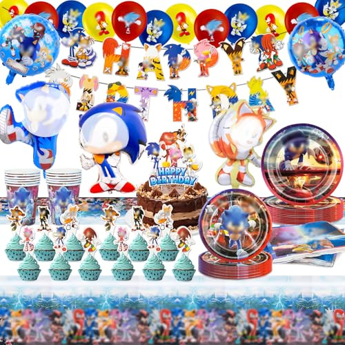 88PCS Son-i Birthday Decorations, Party Decorations with Plates Cups and Napkins Balloon Banner, Tableware Party Supplies for 10 Guests