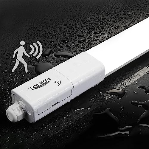 TONFFI LED Feuchtraumleuchte 115CM mit Bewegungsmelder, 36W 4100LM Verknüpfbar LED Sensor Feuchtraumlampe 4000K Neutralweiß, IP65 Wasserdicht Werkstatt Garage Keller Büro Treppe Deckenbeleuchtung