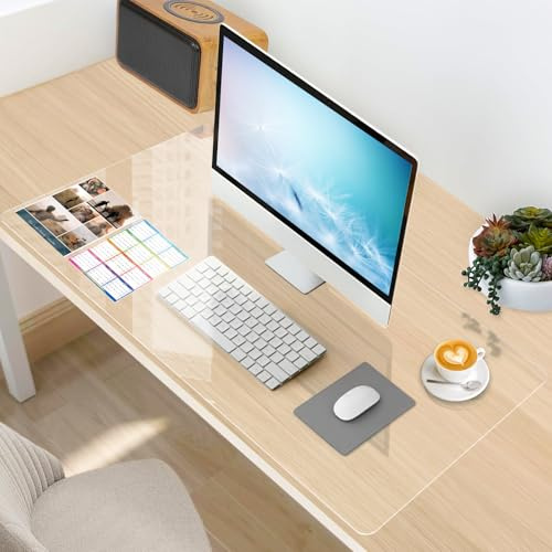 Schreibtischunterlage Transparent, 100x50x0.15 cm Schreibtischunterlage Durchsichtig, Wasserdichte Schreibtisch unterlage Transparent, PVC-Tischschutz Unterlage für Büro und Zuhause