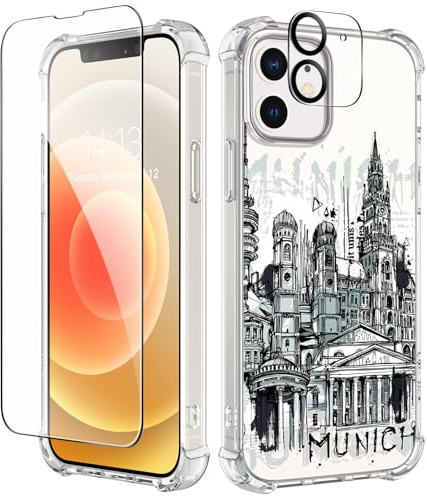 GVIEWIN Kompatibel med iPhone 12 skal/iPhone 12 Pro fodral 6,1 tum 2020, med skärmskydd, skyddsfilm, kamera, skyddsfilm, transparent, TPU, tunn, stöttålig, reptåligt, mobiltelefonfodral, skyddshölje