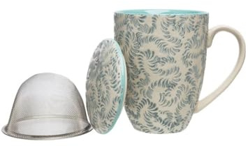 Tranquillo Tee-Aufgusstasse RUSTIC blau große Keramik Teetasse mit Sieb und Deckel, Teebecher Steingut, 400 ml