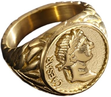 Fachoice Anillo de emperador romano para hombre, anillo imperial romano dorado de moda imperial joyería para hombre, 18.1 mm, Acero inoxidable, Sin piedra preciosa