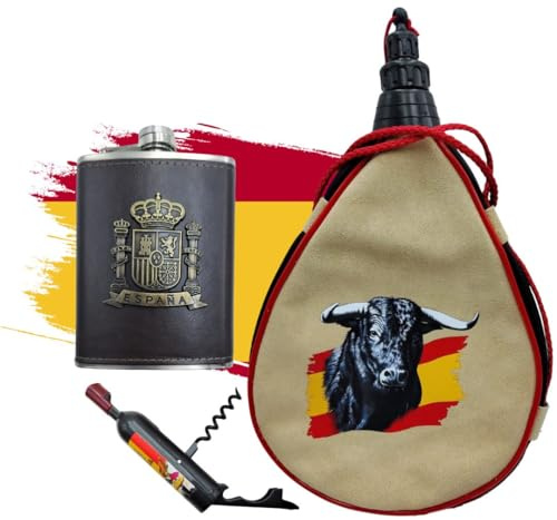 Weinstiefel 1,5 Liter, Flachmann und Flaschenöffner 2-in-1 (Weinflasche 1,5 Stier, Flaschenöffner und Flachmann Spanien)