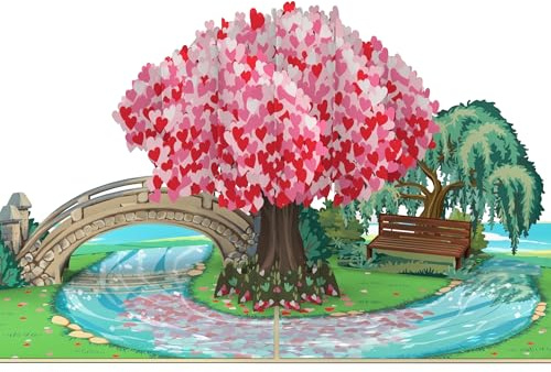 MOKIO® Pop-Up Blumenkarte – Baum mit Herzen – 3D Grußkarte zum Geburtstag, Jahrestag oder Valentinstag, als Geburtstagskarte oder Glückwunschkarte zum Hochzeitstag