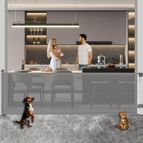Huafly Retractable Baby Gate,250cm No Drilling Baby Gate,Retractable Stair Gate for Large Openings, Extra Wide Child Safety Gate, Extra Long Dog Gates for Outdoor, Indoor (Gray, 250cm)