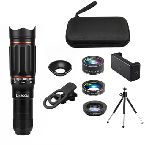 NiuLumea Teleobiettivo monoculare mobile con zoom ottico 32x con rivestimento FMC BAK4, obiettivo da 32 mm, corpo in lega di alluminio, birdwatching sport campeggio, per smartphone