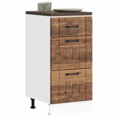 Mandloder köksunderskåp Lucca, gammalt träutseende trämaterial, 40 x 46 x 81,5 cm, justerbara fötter, förvaringsutrymme för kök, hållbart