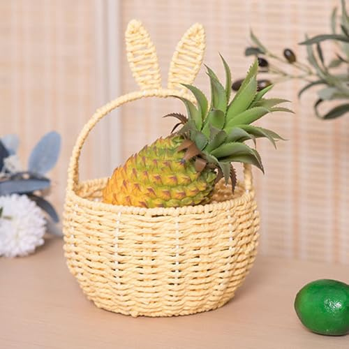 Handwoven Bunny Easter Basket with Detachable Ears & Name Tag, Personalized Cotton Rope Basket for Kids Egg Hunt, Party Favours, Nursery Storage & Easter Gifts (Yellow)