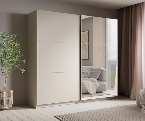AXLIVING Armoire à Portes coulissantes avec Miroir Lunoria - 221 cm - Cachemire