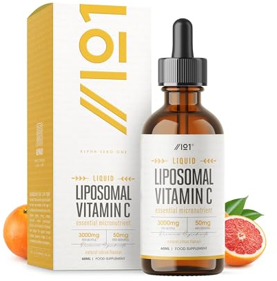 Liquid Liposomal Vitamin C 3000mg – 60ml Vegan Drops – High Absorption Formula with Sunflower Phospholipids – Natural Citrus Flavour by Alpha01