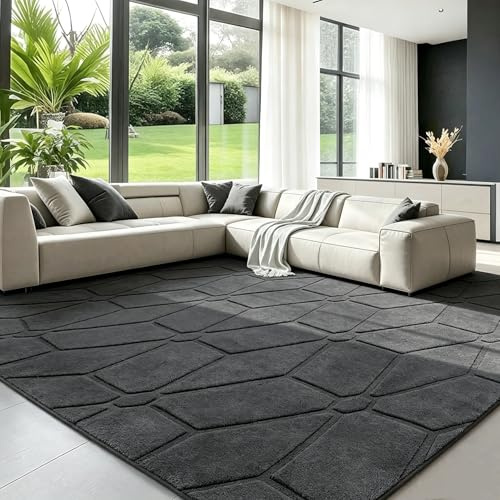 LNZHAO Rugs Living Room 160 x 230 cm: 3D Flower Pattern Dark Grey Large Rug | Short Pile Washable Area Rug - Soft Non Slip Carpet for Bedroom, Nursery, Kids Room & Lounge
