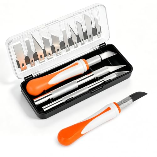 16 Stück Exacto Messersatz, Bastelmessersatz mit Extrem Scharfen Messern, Schnitzmesser Holz, Basteln, Leder, Scrapbooking und Modellbau