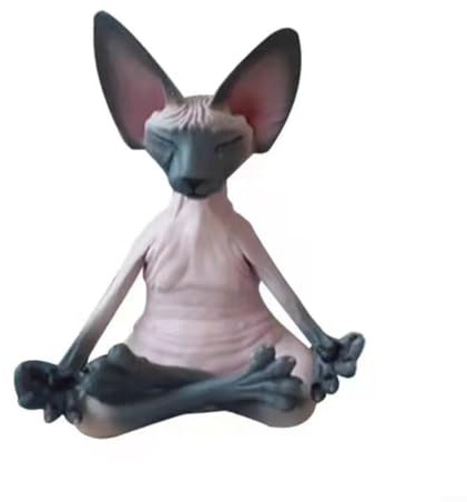 Meditationsstatue für Katze, Kunstharz, handbemalt, Sphynx, Yoga-Pose, Heimbüro, Schreibtischdekoration, 13 cm, mehrfarbiges Sammlerstück (schwarz pink)