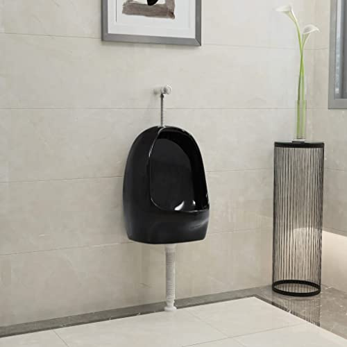 Ziaphsol Urinario de pared con válvula de descarga de cerámica negra, montaje en pared con borde de fregadero, desagüe 3 cm, 39 x 86,5 x 100 cm, para baño