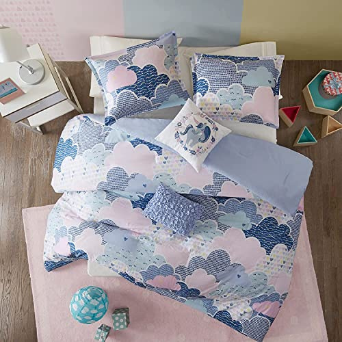 Intelligent Design Kids Twin 100% Cotton Duvet Set, Vibrant Fun and Playful Unicorn Print Down Alternative All Season Children Bedding-Set, Girls Bedroom Décor, Cloud Blue with 2 dec pillows