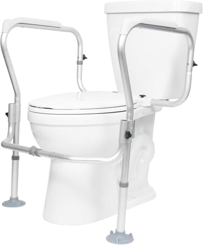 Vive Toilet Frame - Bathroom Safety Rail - Non Slip for Adults, Seniors, Elderly - Heavy Duty Assist Handrail - Adjustable Height Grab Bar with Padded Handles (Silver)