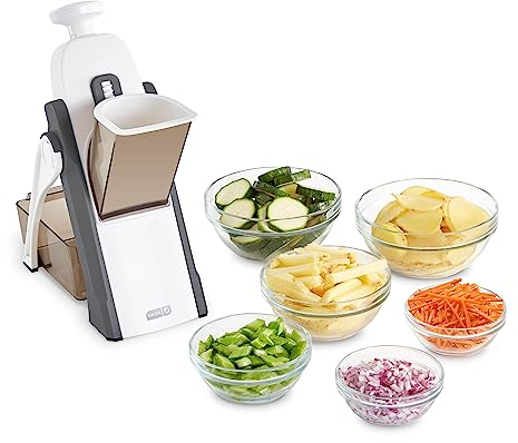 DASH Safe Slice® Mandoline Slicer, Julienne + Dicer for Vegetables, Meal Prep & More with 30+ Presets & Thickness Adjuster - Grey