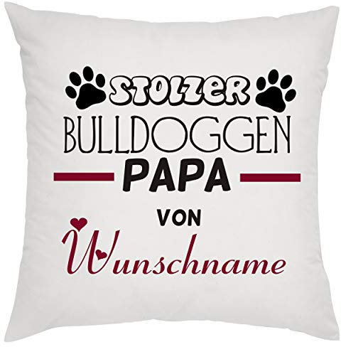Crealuxe Stolzer Bulldoggen Papa von (Wunschname) Zierkissen, Sofakissen, bedrucktes Kissen, Bauwollkissen