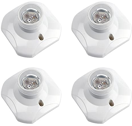 Akynite Portalampada da Plafoniera E27 a Vite, Portalampada da Parete/Muro con Attacco E27, AC 230V, Porta Lampada Quadrato Bianco, Base Supporto Plastica per Lampada da Garage Soffitto, set di 4