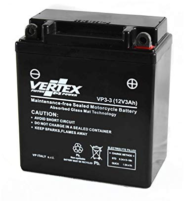 Vertex VP3-3 (B) Sealed AGM Motorcycle/Powersport Battery, 12V, 3Ah, CCA (-18) 35, Replaces: CB3L-A, YB3L-A 9.9 x 5.6 x 11.1 centimetres