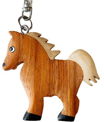 JA Horse - Holz Schlüsselanhänger Pferd Pferdchen Pony Reiten Tier handgemacht (braun Pferd)