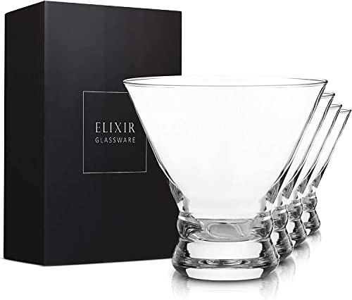 Elixir Glassware Stemless Martini Glasses Set of 4 - Hand Blown Crystal Martini Glasses - Elegant Cocktail Glasses for Bar, Martini, Cosmopolitan, Manhattan, Gimlet, Pisco Sour 9oz, Clear