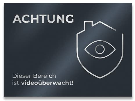Metzler Edelstahl Hinweisschild in Anthrazit - Türschild ACHTUNG Dieser Bereich ist videoüberwacht - Pulverbeschichtet RAL7016 matt - Selbstklebend - Größe: 11 x 8 cm