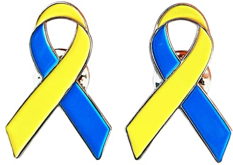 Yellow Blue Ribbon Pin Badge, Down Syndrome Awareness Pin, Designated Drivers, Thoracic Outlet Syndrome