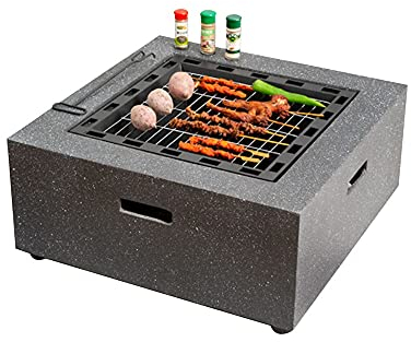 WXHN Grill Feuerschale Outdoor-Heizung Camping BBQ Grill Schüssel Kohlenbrenner mit Poker Grill Mesh Deckel, für Außengarten Terrasse Hinterhof 70 x 70 x 32 cm