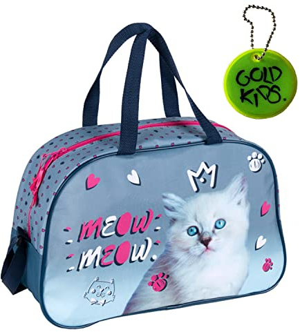 Katze Cat Handtasche Sporttasche Trainingstasche Schultertasche Tasche Reisetasche Sport Bag inkl. leuchtender Anhänger