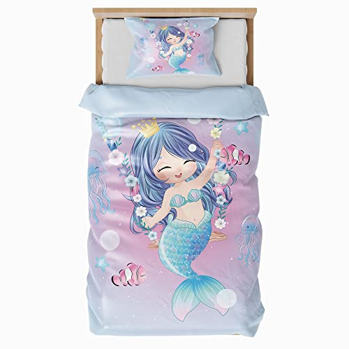 ZTYROLJ Bettwäsche 135x200 für Mädchen Kinder, Microfiber Meerjungfrau Bettwäsche Set, Süßes Cartoon kinderbettwäsche + 80x80 Kissenbezüge