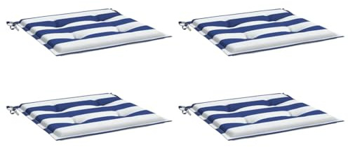 vidaXL Gartenstuhl Kissen 4 STK., Kissen für Gartenmöbel Hocker Sofa, Wasserabweisendes Sitzpolster, Sitzkissen Stuhlpolster, Blau Weiß Gestreift Stoff