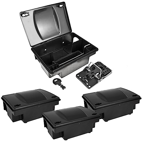 Köderstation Ratten Set Köderbox Box 2-10Stk. Garten Mausfalle Mäuse mit Schlagfalle Rattenköderbox Rattenköderstation Rattenfalle Kinder- Haustiersicher Petigi, Anzahl:4