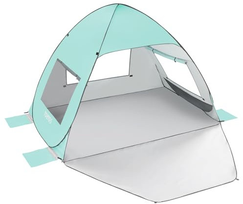 TOBTOS UPF 50+ Pop Up Strandzelt, Strandschirm, Automatischer Sonnenschutz 2-3 Personen UV-Schutz Tragbarer Sonnenschutz, Einfach aufzubauen Baby Baldachin Cabana, Leicht mit Tragetasche (Minzgrün)