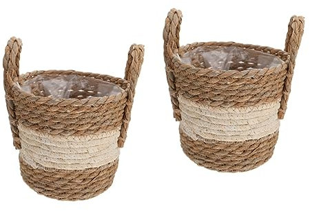 Sosoport 2 STK Blumentopf Pflanzkorb aus Stroh geflochtene Blumenkübel Webkorb Zimmerpflanzentöpfe Töpfe für Pflanzen Blumenkorb Rattankorb Handbuch schmücken Korb aus Rattan Container Gras