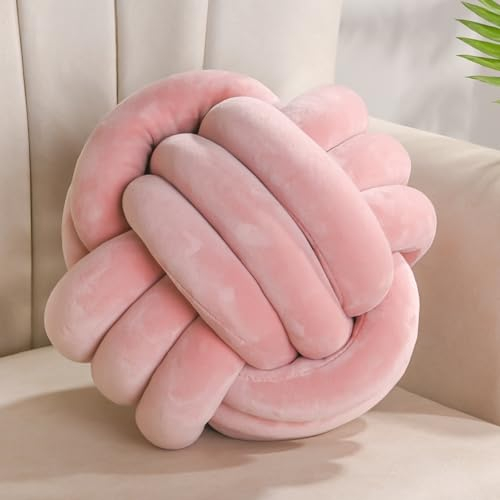 Yhoelata Knotenkissen, Dekokissen Rosa, Zierkissen Aesthetic Sofakissen aus Samt, Bett Deko Kissen Runden für Kind Schlafzimmer, Geschenk 22 cm