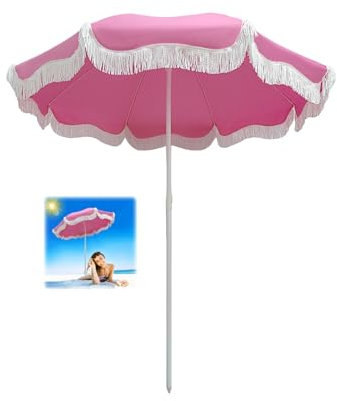 180cm Parasol De Jardin Avec Frange Rose Parasol Balcon Inclinable Parasol Plage Anti Uv Parasol À Frange Imperméable Parasol Terrasse Hauteur Réglable Avec Sac De Transport Pour Jardin Terrasse Pisci