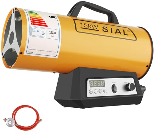 SIAL 51,300 Btu/hr Gas Fan Heater - Portable Heater with Electronic Switch, Auto-Off, Yellow, 15kw [Energy Class A]