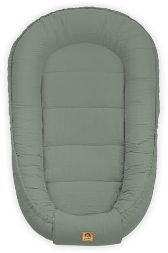 PIMKO Babynest Babynestchen für Baby Kuschelnest Babykokon für Säuglinge und Neugeborene Nestchen 60 x 90 cm 100% Baumwolle Musselin - grüne Pistazie