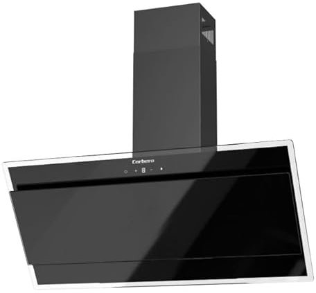 Corberó – Campana Decorativa | ONEGA975B | 90 cm | 230 W | Caudal 750 m³/h | 3 Velocidades | Control Touch | Filtro Aluminio 3 Capas + Filtro Carbón | E.Energética A | Cristal Negro