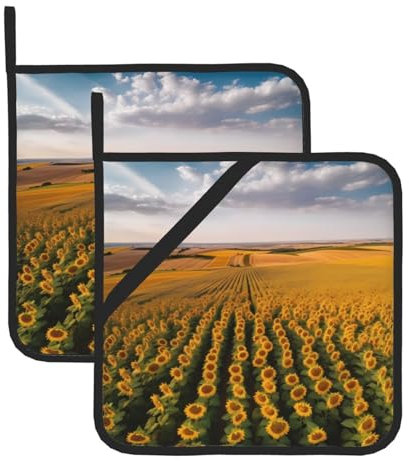 Presine quadrate resistenti al calore con stampa di girasoli (set da due) 20,3 x 20,3 cm, tessuti di qualità, anti-scottatura e facili da pulire