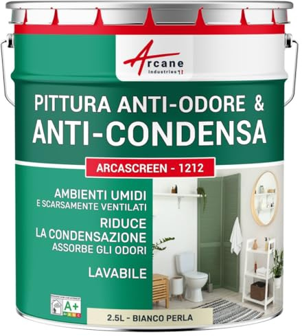 Pittura Anti Condensazione, Odore, Muffa 2,5 L Bianco Perla - RAL 1013 | Anticondensa e Anti-Odore, Limita le Muffe, Lavabile, Muri e Soffitti, Ambienti Umidi - Arcane Industries