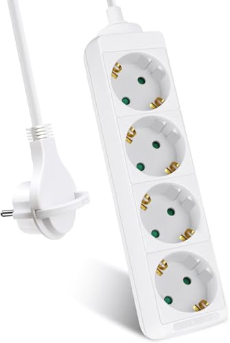 EXTRASTAR 4 Fach Steckdosenleiste Flachstecker mit Kindersicherung, Weiβ