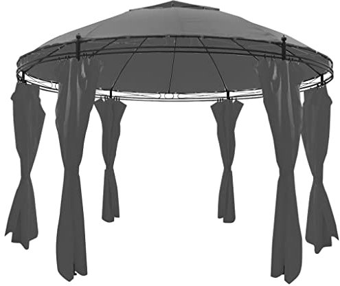 Party Zelt Shelter Carport Pavillons - Gartenpavillion mit Vorhängen Rund 3,5x2,7 m Anthrazit für Terrasse Festival Events Camping
