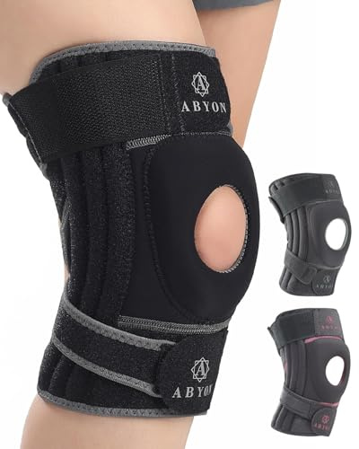 ABYON Elite Rodillera para Hombre y Mujer con Correas Antideslizantes Ajustables en 4 direcciones y estabilizadores Laterales, Soporte para Dolor de Rodilla, Artritis, LCA, menisco, Correr y Caminar