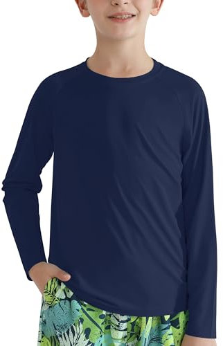 WISREMT Kinder Langarm Rash Guard Shirts Jungen Schwimmshirt UPF 50+ UV Sonnenschutz Schnell trocknende Rashguard Sun Beach Angel Shirts für Big Little Teen Jungen 4-16Y